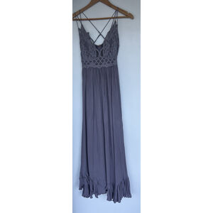 Free People FP One Boho Lace Crochet Maxi Dress Purple Smocked Whimsigoth Fairy